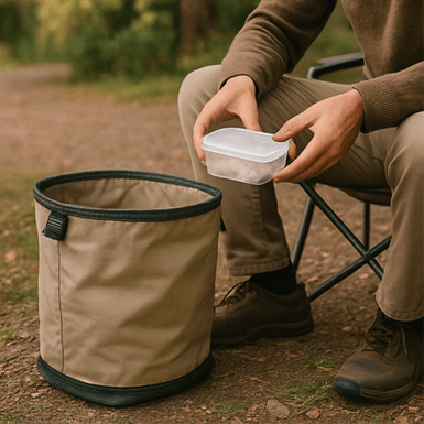 Practical collapsible bin for organized campsite waste management