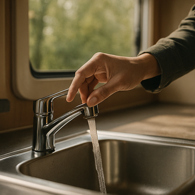 Functional running water solution in RV kitchen for traveler convenience