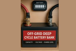 Off-grid deep cycle battery bank installed in a campervan for solar energy storage
