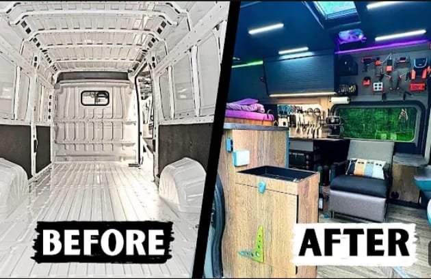 Conversion of an empty van into a fully equipped camper van interior