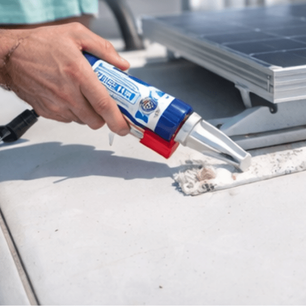 Applying sealant incorrectly during solar panel installation, a common mistake that leads to leaks and costly repairs