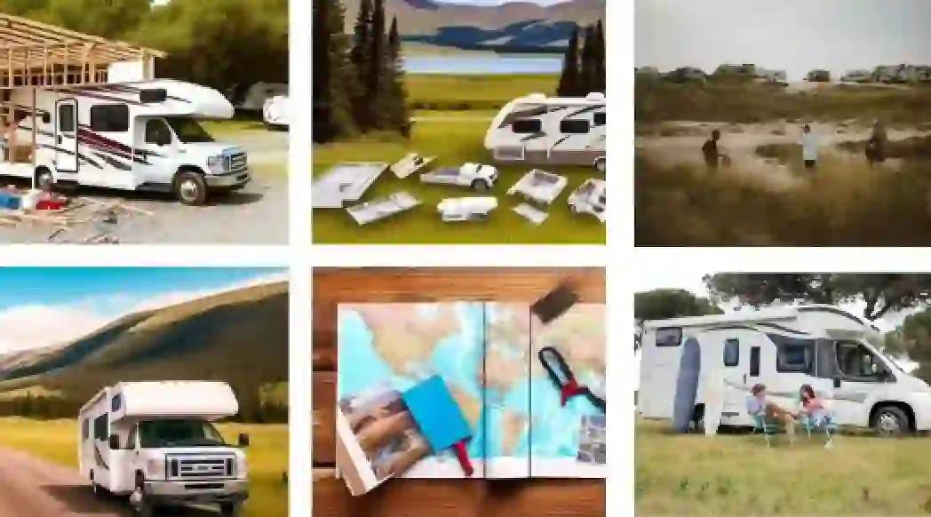 RV setup checklist showing motorhome camping, road trip planning, and outdoor RV lifestyle