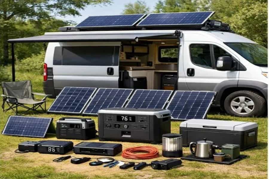 Solar panels and batteries for RV power