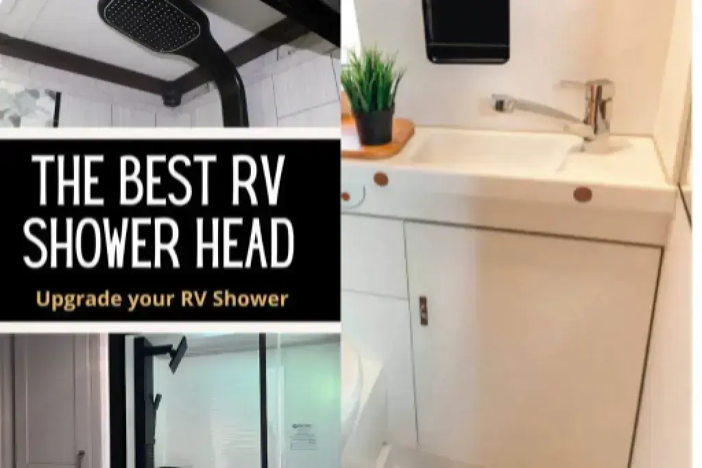 modern RV bathroom with upgraded shower head and sink setup