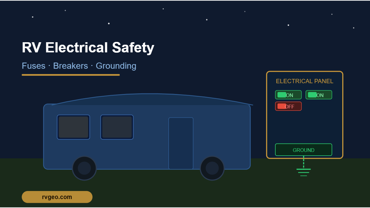 RV electrical safety guide - night scene with panel