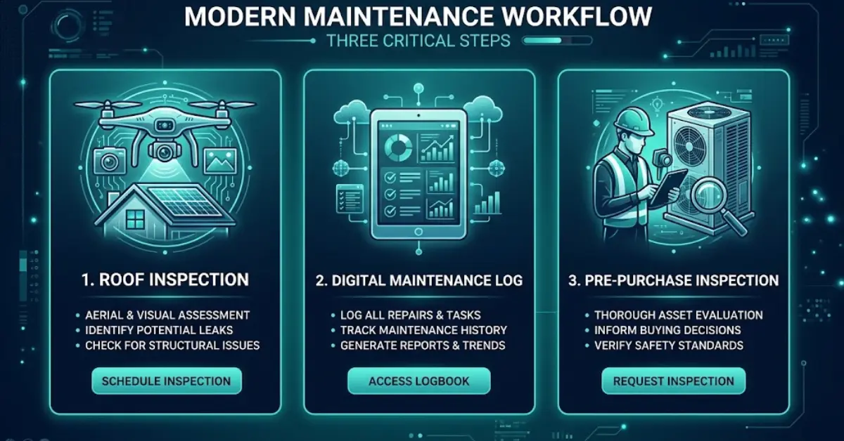 Infographic detailing 3 steps for RV maintenance: 90-day seal checks, digital maintenance logging, and pre-purchase inspections.